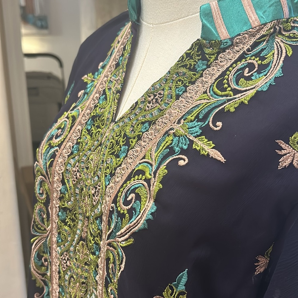 Elegant Pakistani Black and Green Embroidered Salwar